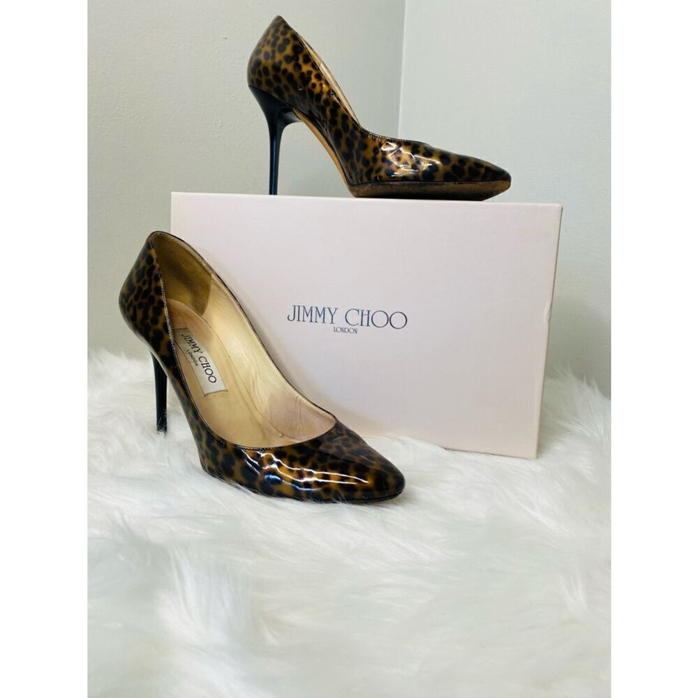🛍️ Jimmy Choo Authentic “Love 85” Leopard Print Patent Leather Size 38.5 Pumps